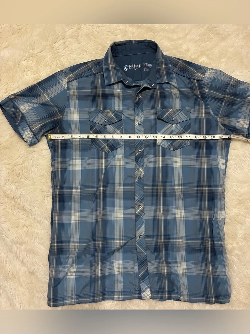 Kuhl Konquer Short Sleeve Shirt, Snap Front, Blue/Gray, Men’s Medium